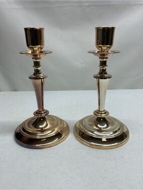 Polished Metal Candlestick Pair - Classic Made in Japan